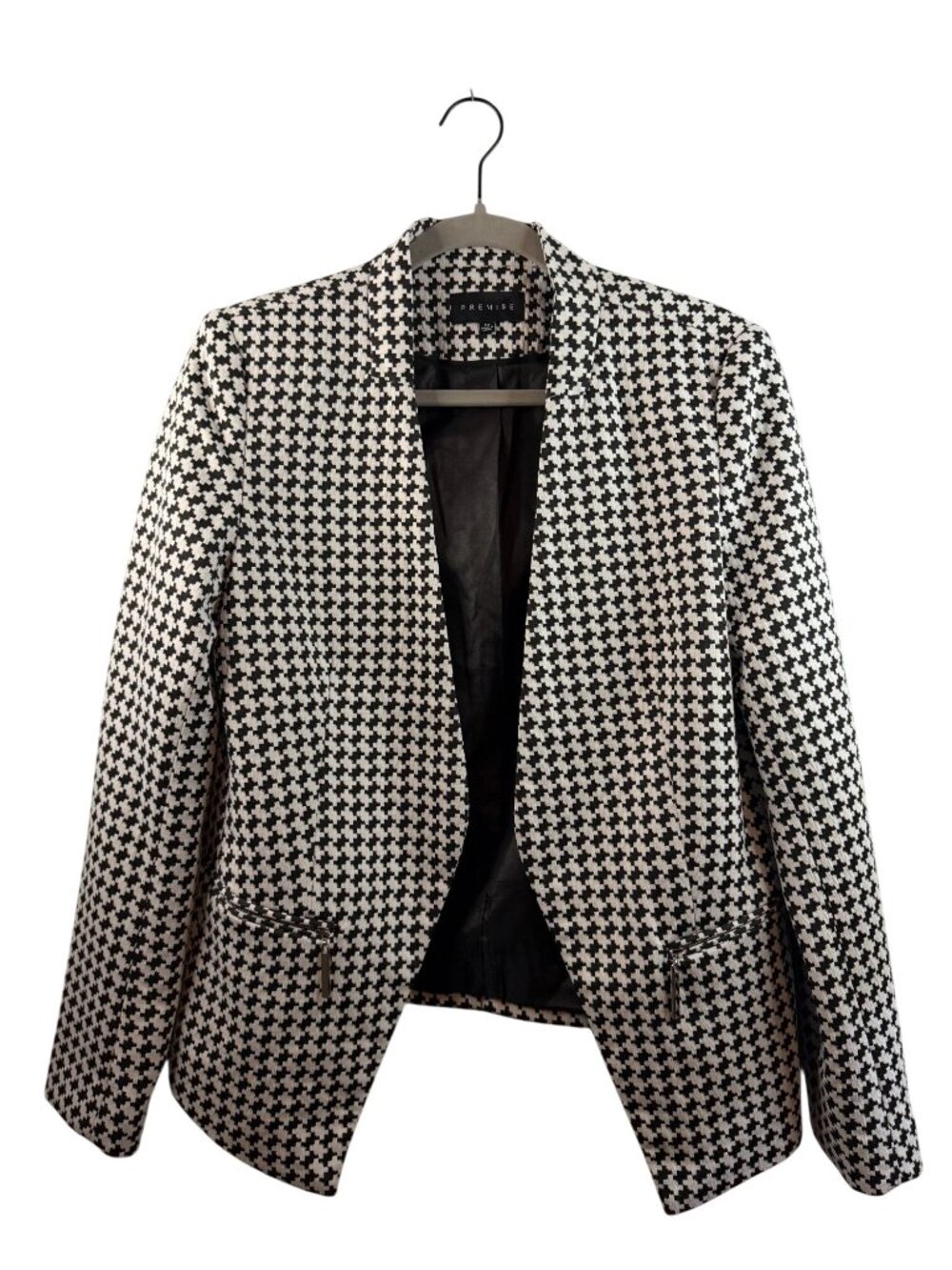 Premise Womens Houndstooth Blazer Jacket Size 10 Black & White Polyester Blend